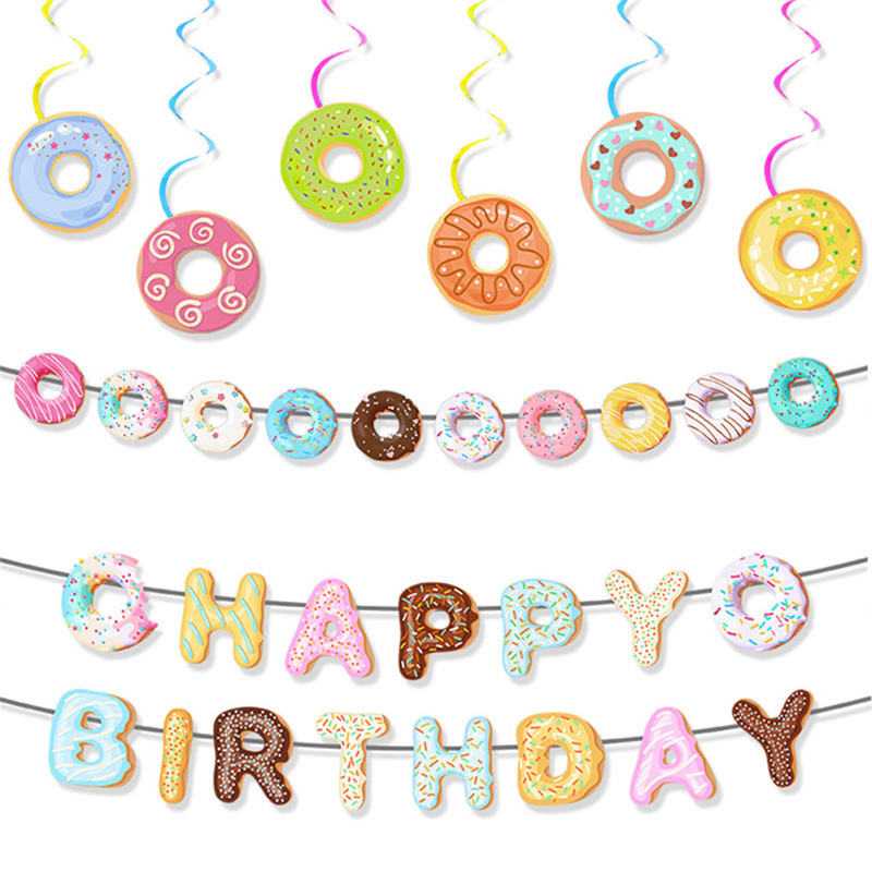Baby Food Dessert - Cute Donut Happy Birthday Party Banner