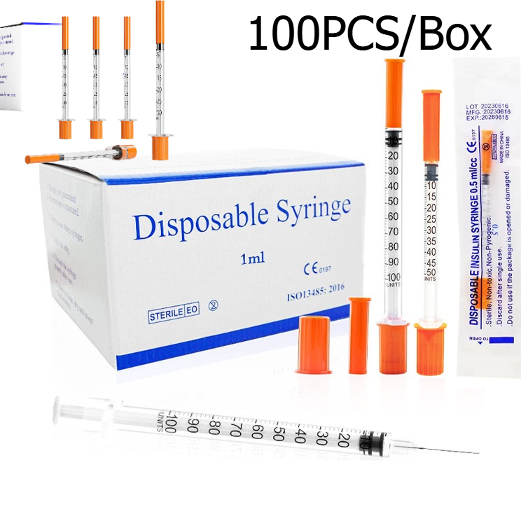 Baby Food Allergy Rash - 100Pcs 1ml Disposable Sterile Orange Insulin