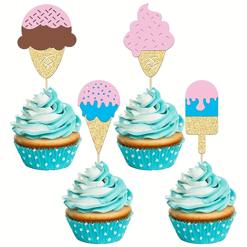 Baby Food Dessert - 12Pc Glitter Ice Cream Cupcake Toppers